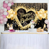 Lofaris Black Gold Glitter Balloons Women Birthday Backdrop
